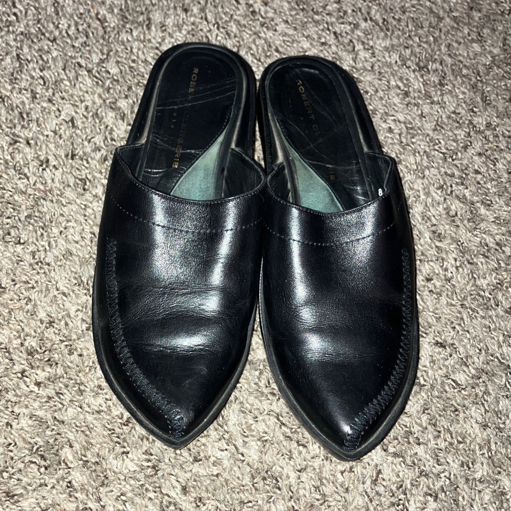 Robert Clergerie Black Leather Mule Clogs Sz 8